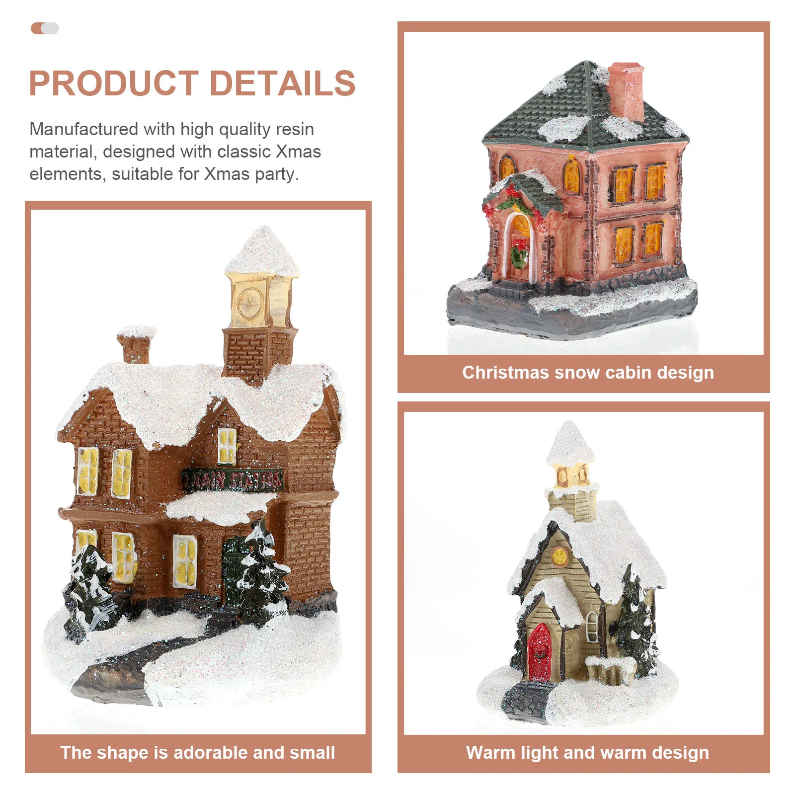 

3pcs Delicate Resin Luminous Creative Glowing Craft Warm Light Ornament Home Desktop Decor Festival Scene Adorn Micro