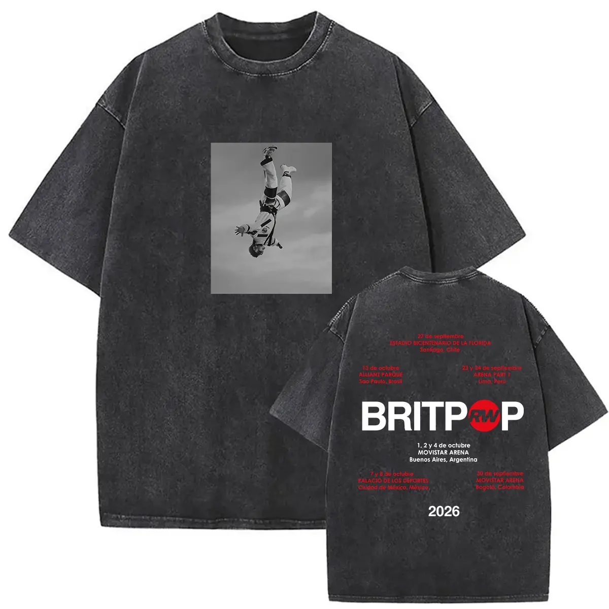 Vintage Washed Robbie Williams BRITPOP Tour 2026 Graphic T Shirts Men's Fashion Gothic Hip Hop Short Sleeve T-shirt Streetwear