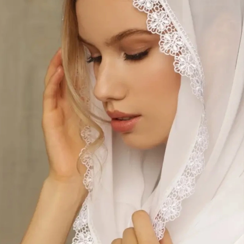 Pray Veil for Ladies Lace Trim Veil Breathable Lace Scarf with Floral Pattern Dropshipping