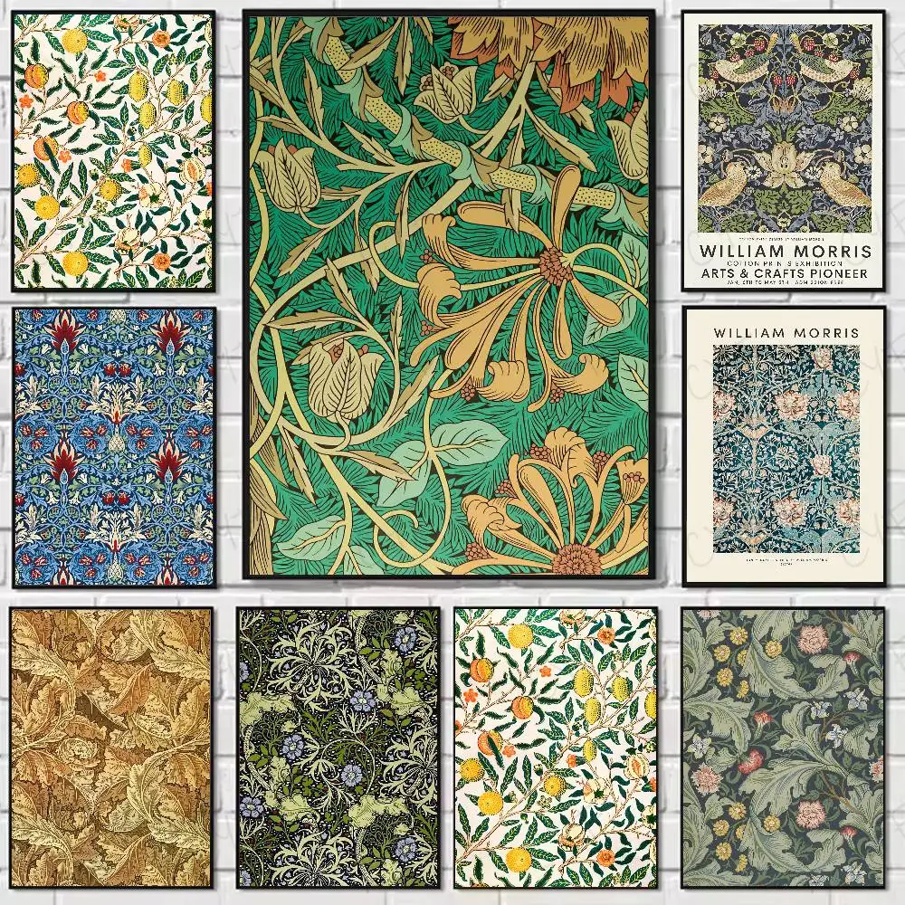 ملصق W-William Morris على شكل أوراق شجر على شكل طيور عالي الجودة لوحة فنية جدارية للمنزل والمكتب وغرفة النوم وغرفة المعيشة وبار المدخل هدية مثالية