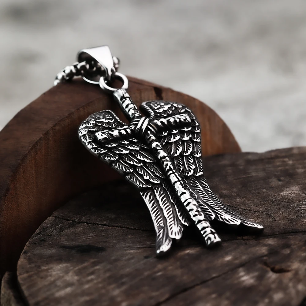 European and American Style Personalized Cross Wings Viking Pendant, Domineering Men\'s Titanium Steel Jewelry