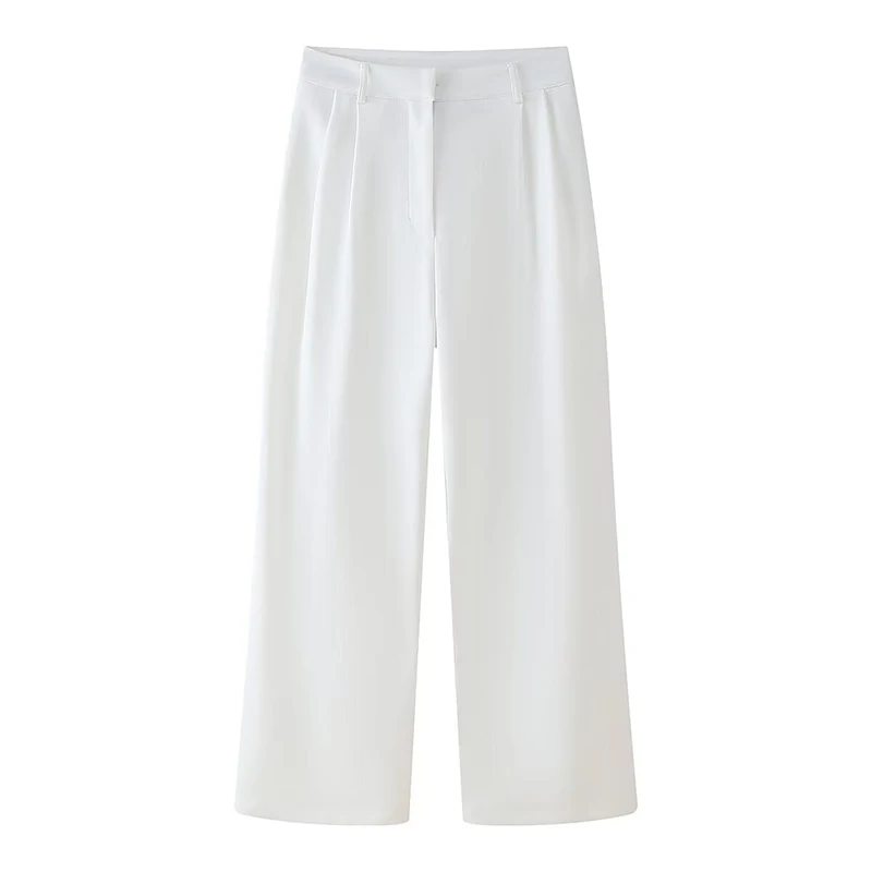 

YENKYE Elegant Women Office Wear White Pleated Wide Leg Pants Vintage High Waist Female Autumn Trousers pantalones de mujer