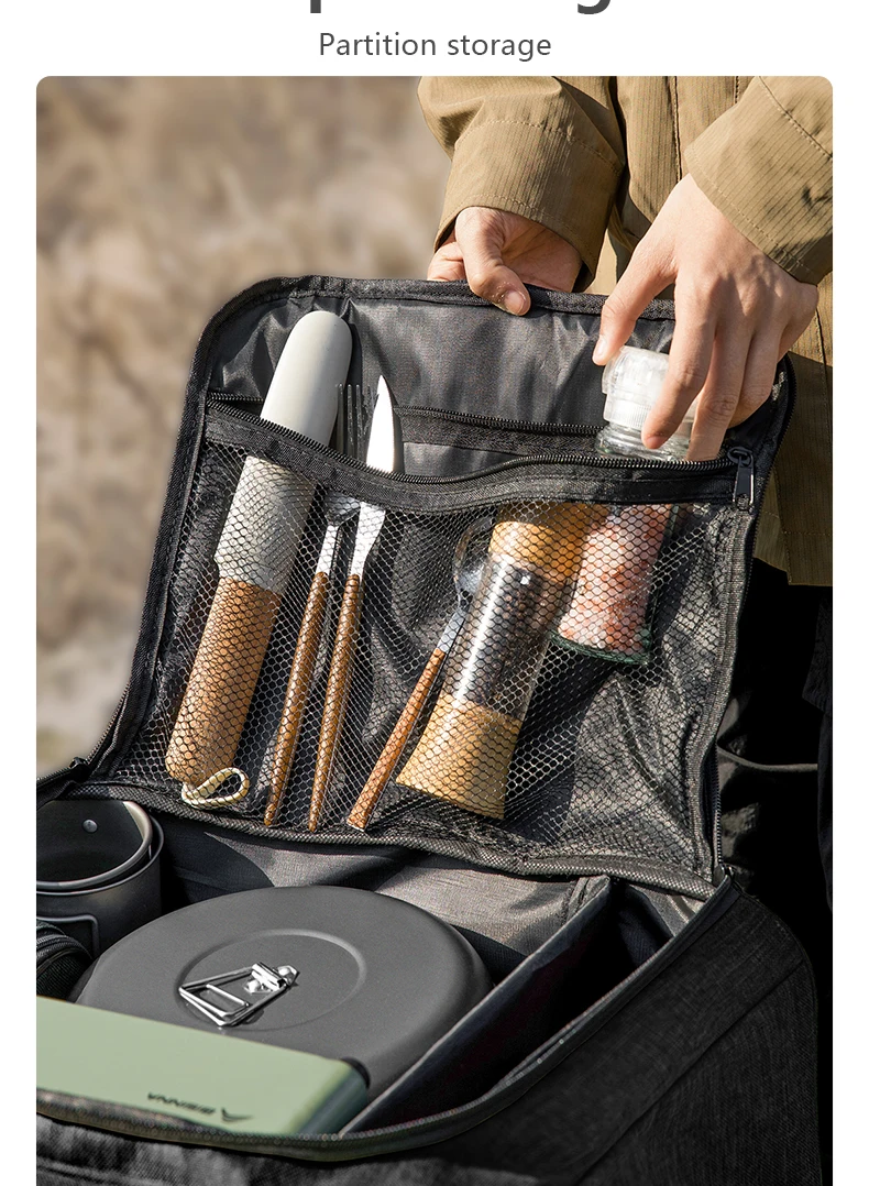 BISINNA Outdoor-Campingtasche, 26 l/30 l/42 l, faltbare Aufbewahrungstasche für Gastanks, Picknick-Kochgeschirrbehälter, Campingzubehör, verstellbare Trennwand – Detail 5