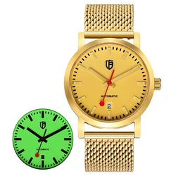 Reloj BERNY para hombre, reloj automático de oro con cuerda automática, marca de lujo, reloj de pulsera mecánico superluminoso para ferrocarril suizo, reloj de pulsera para hombre 5ATM