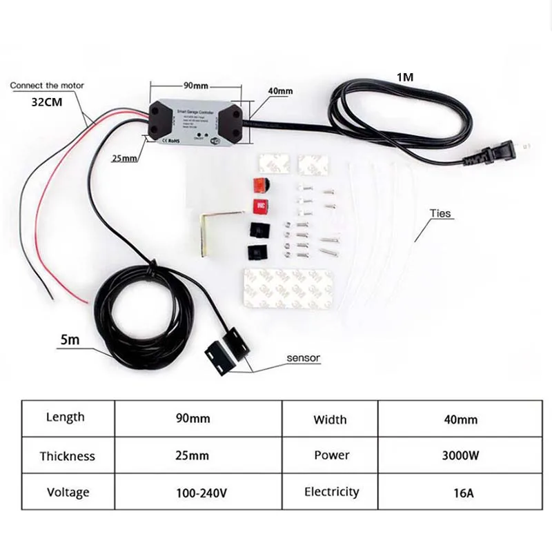 Tuya WiFi Garage Door Sensor Opener Controller Switch APP Remote Voice Control with Andorid IOS Smart Life Alexa Google Home