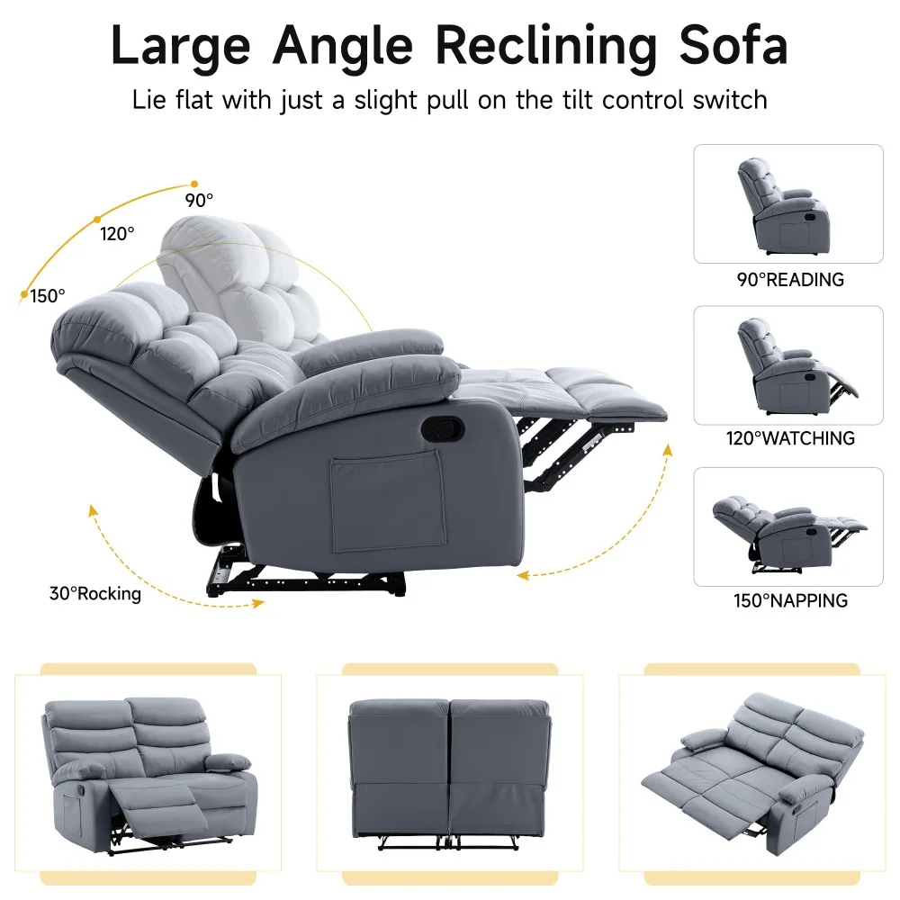 Loveseat Recliner Sofa, PU Leather Reclining Sofa, 2-Seater Manual Double Seater Recliner for Living Room