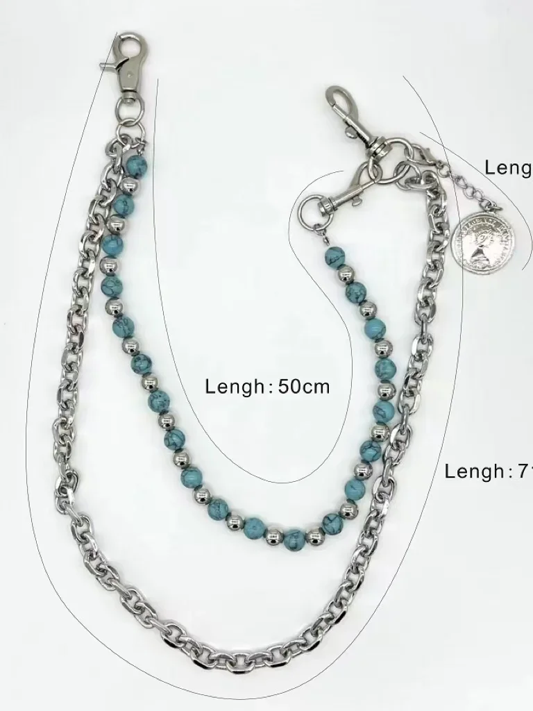 

Синий фон, черный узор, бирюзовая цепочка для брюк ручной работы из бисера, уличная односторонняя съемная подвеска в стиле ретро, аксессуары «сделай сам»