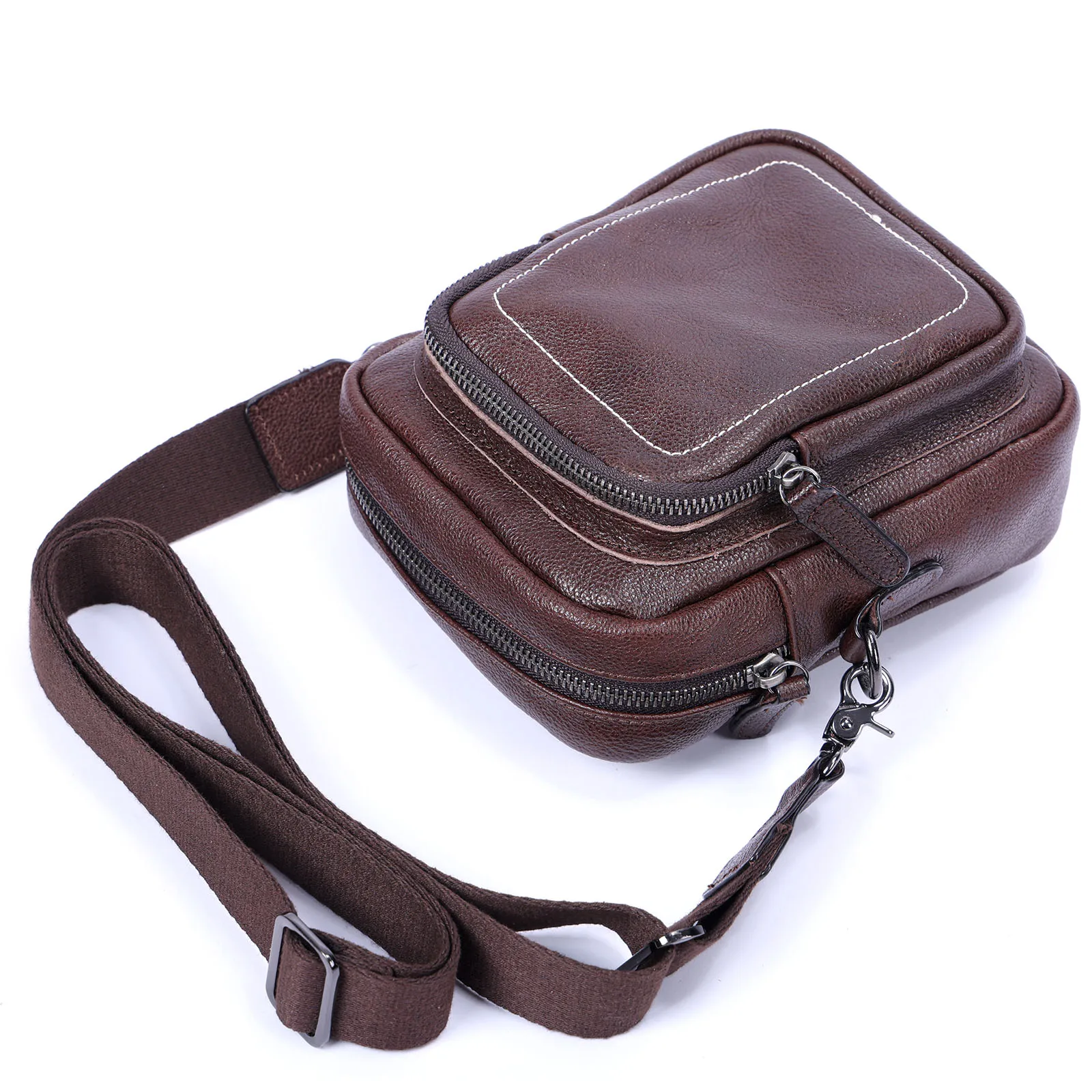 Premium Echtleder Herren Umhängetasche Brusttasche für Männer Vollnarbenleder Mini-Schultertasche für Handy & Schlüssel – Detail 20