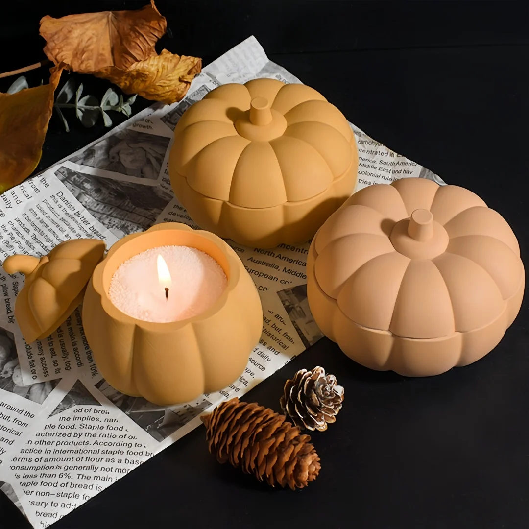 

Halloween Pumpkin Jar Candle Cup Gypsum Silicone Mold Plaster Pumpkin Storage Box Mold Candle Container Decor Mould