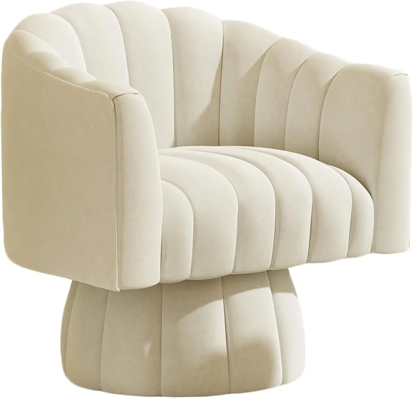 Mid-Century 360-degree swivel chair, modern lounge sofa barrel chair, wide and soft cushions, fluffy velvet fabric