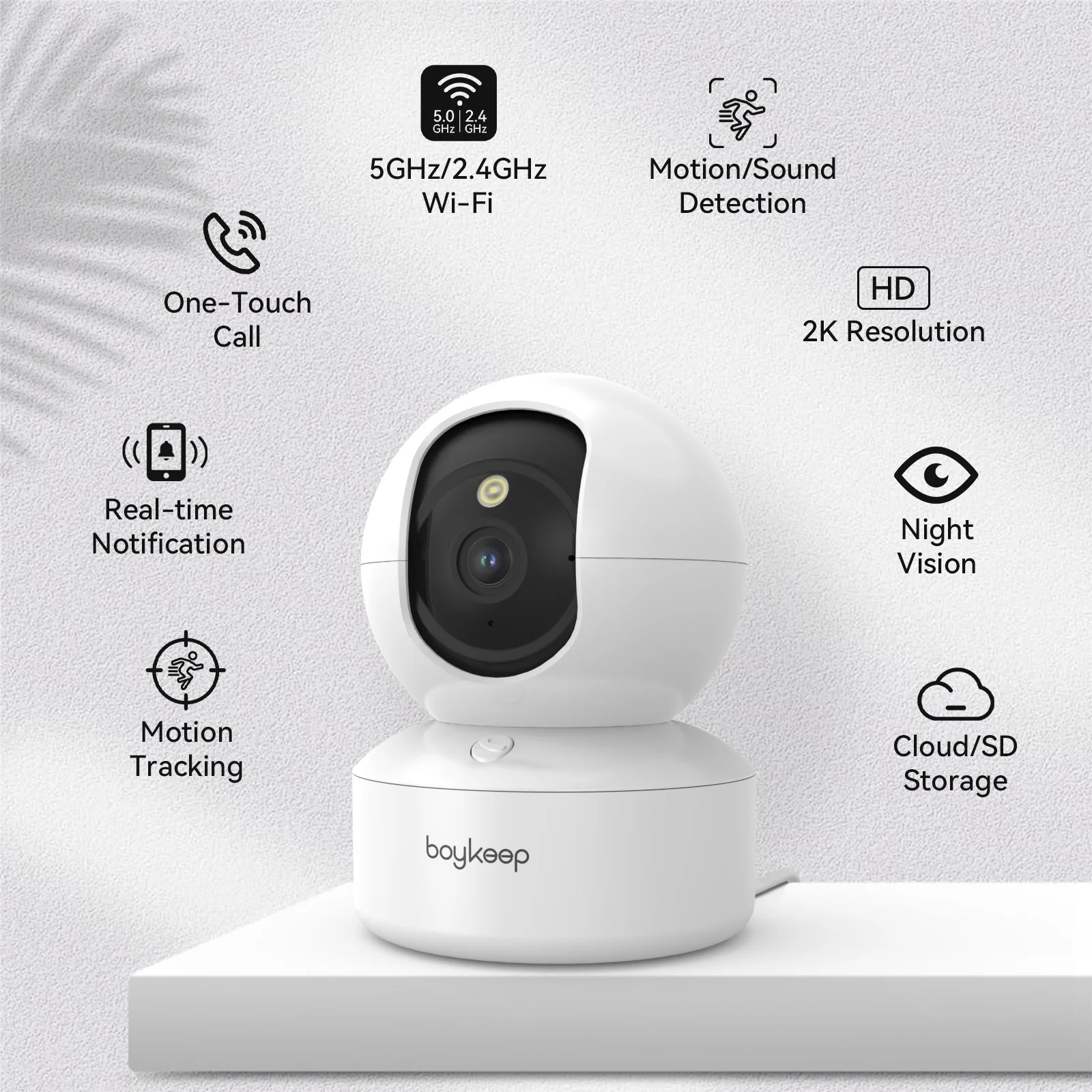 BoyKeep 3MP 5G/2.4GHz WiFi Indoor Home Security IP Smart Babyfoon Camera Automatische Tracking 24/7 Video Surveillance Camera