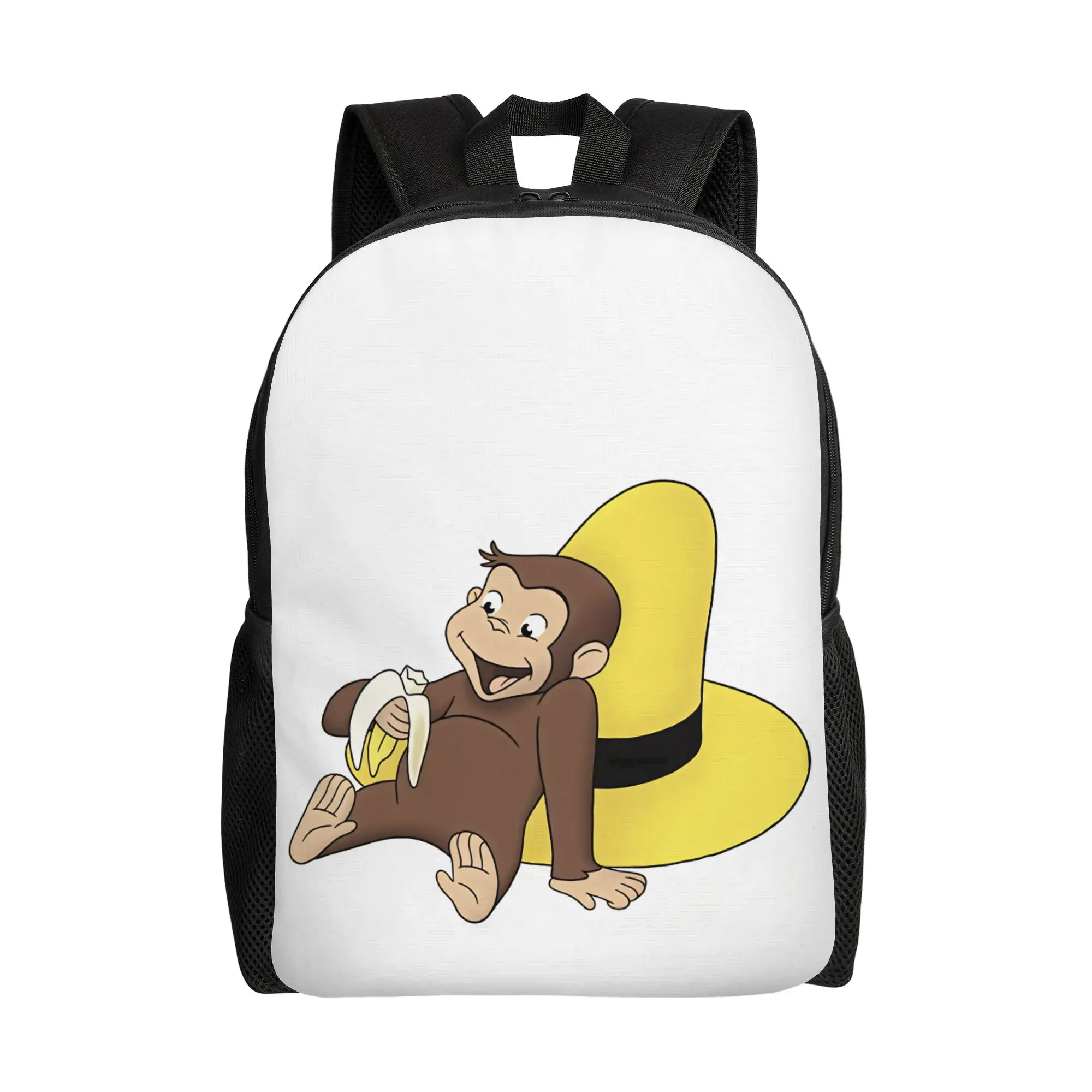 Curious George Banana Yellow Big Hat Backpack  Hiking Backpacks Youth Kawaii High School Bags Designer Lightweight Rucksack