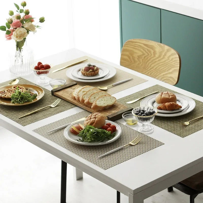 Imitation Bamboo Pvc Placemat Non-Slip Imitation Rattan Heat Proof Mat Washed Plate Mat Teslin Western-Style Placemat