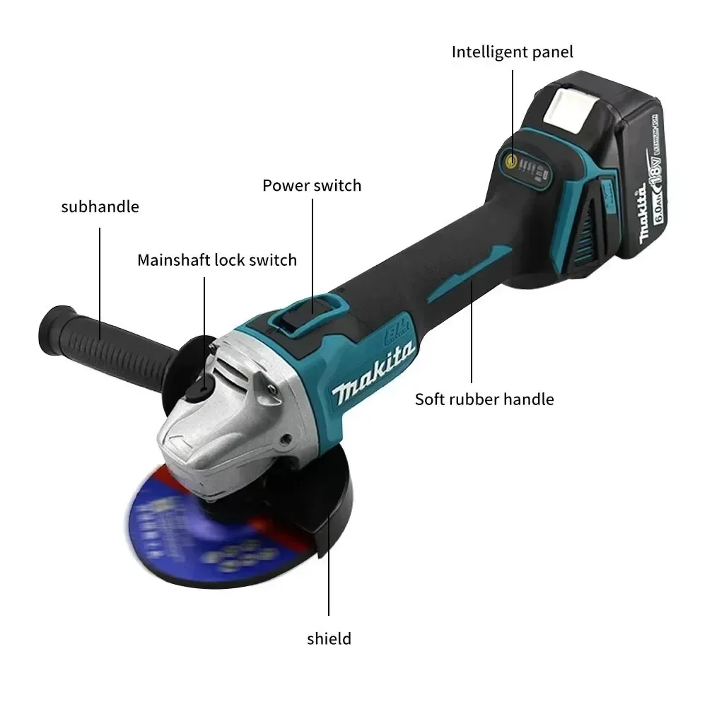 Makita dga404 moedor de ângulo sem escova 18v bateria de lítio 100-125mm máquina de polimento 4 engrenagens ferramentas elétricas de corte industrial