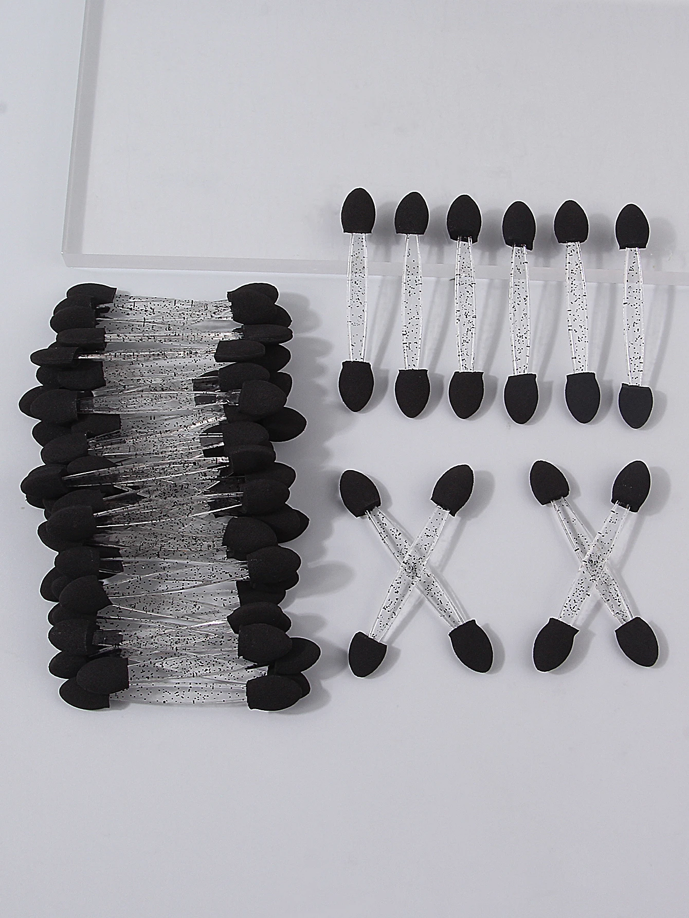 50 peças de bastões de sombra de esponja de duas cabeças não descartáveis, ferramentas de maquiagem para os olhos, bastões de esponja, bastões de beleza multifuncionais