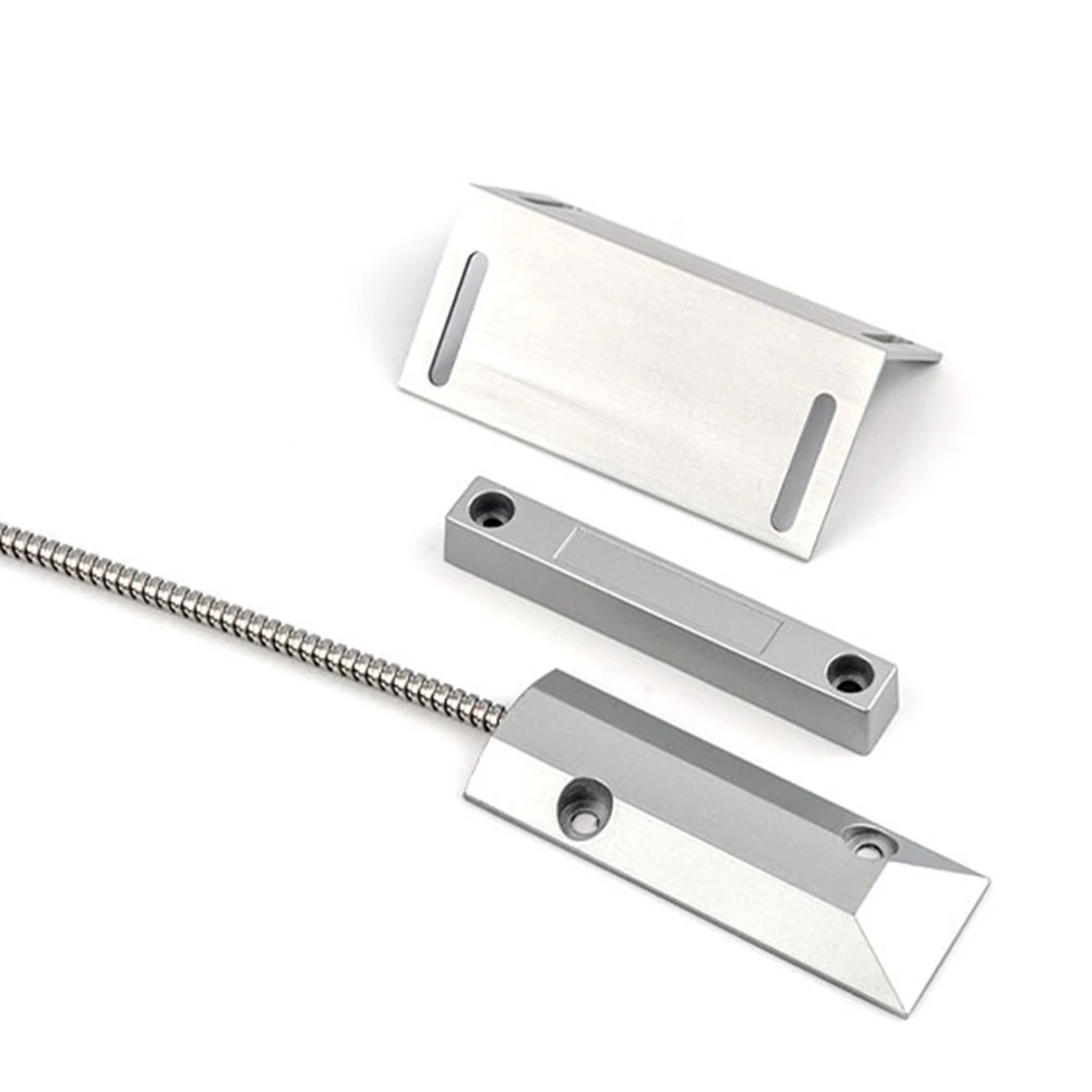 2 Sets Wired Switch Garage Door Contact Sensors with Metal Tube Protection and Bracket for Installation on Rolling Shutter Doors