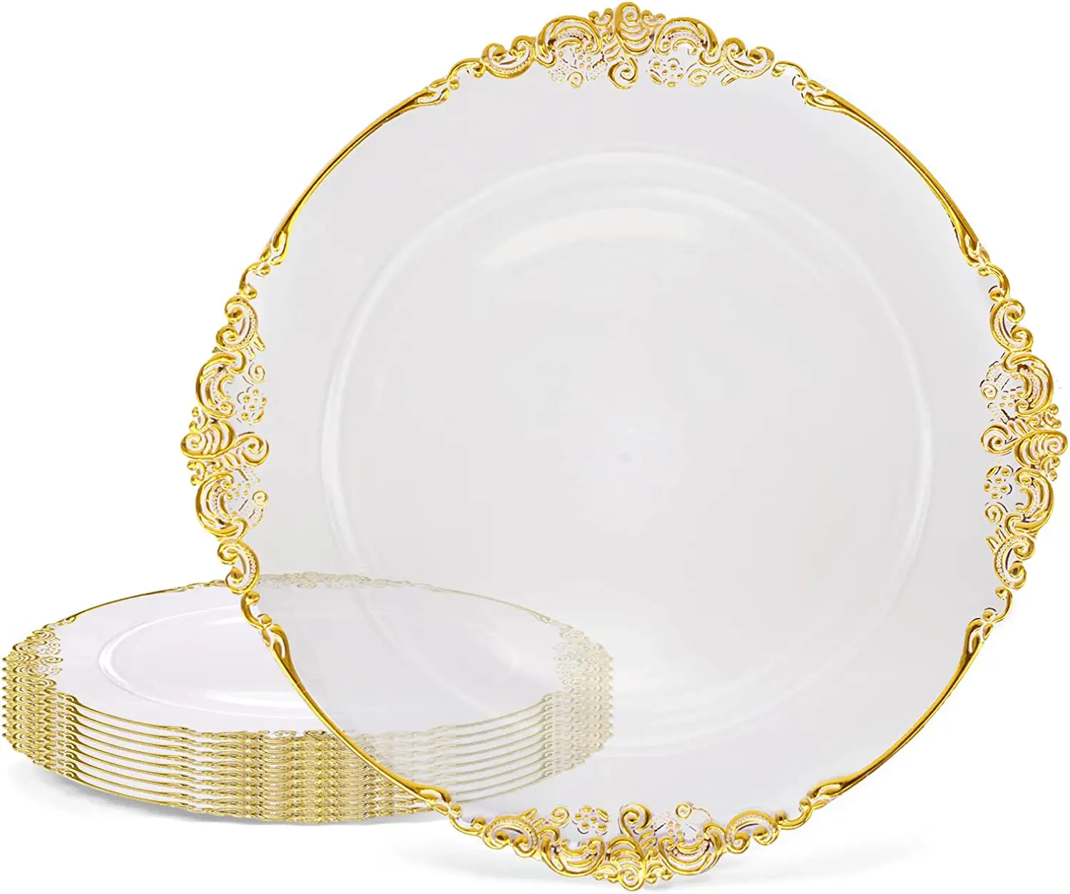 Clear Gold Antique Charger Plates Set of 100, 13