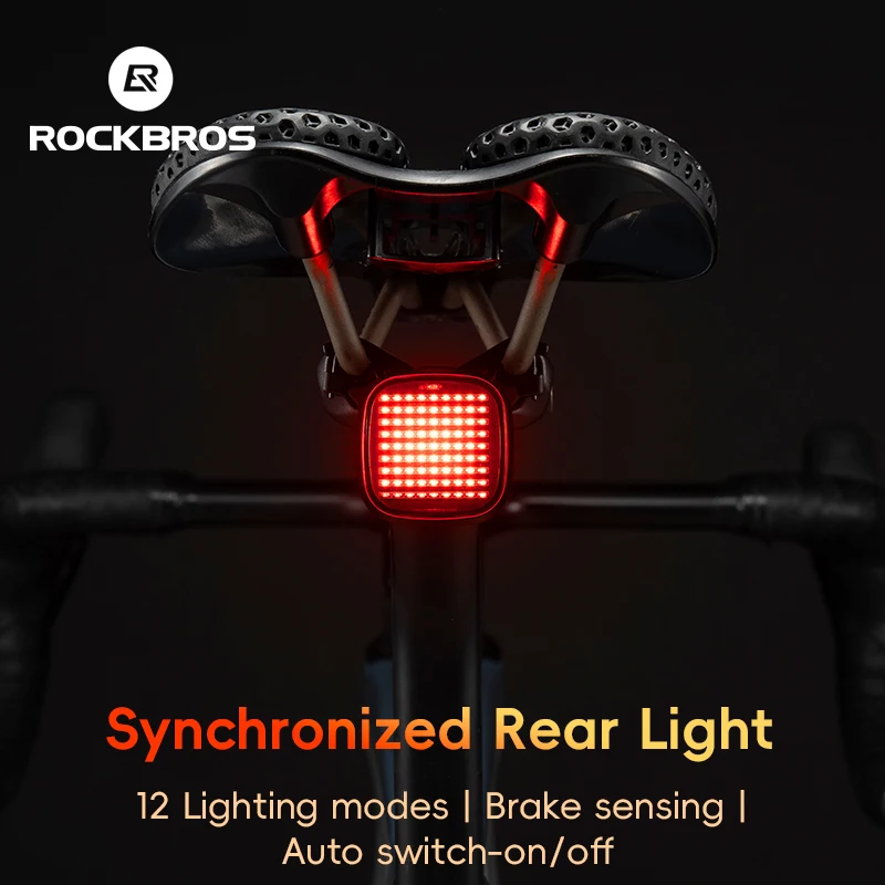 ROCKBROS Smart Bicycle Tail Light Brake Sensing Sync Saddle Light IPX6 Rechargeable Dual Bracket Rear Lamp Bike Accessories