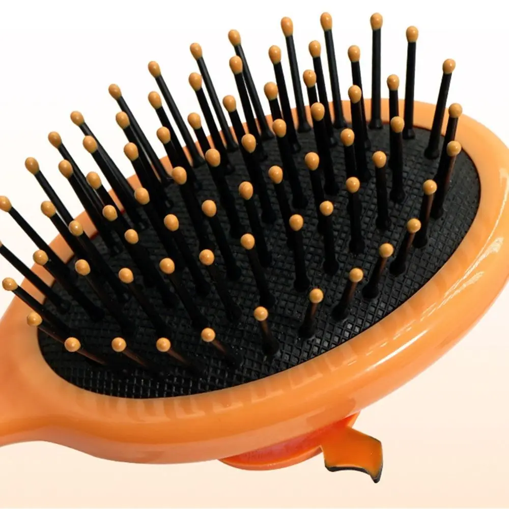 Compact Round Folding Comb with Mirror Pumpkin Scalp Anti Static Handle Comb Fine-Tooth Cartoon Pocket Hair Brush Halloween