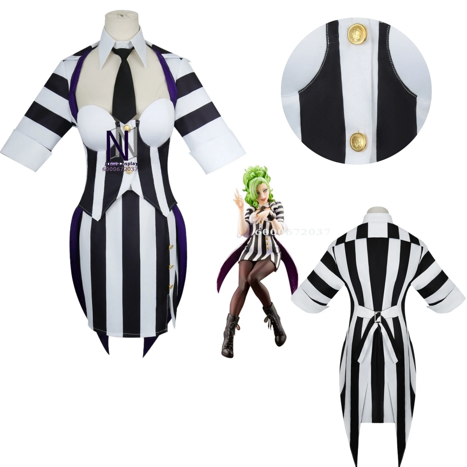 

Movie Michael Keaton New Arrvial Cosplay Costume Hot Sale Black and White Striped Dress for Women Carnival Comic Con Outfit