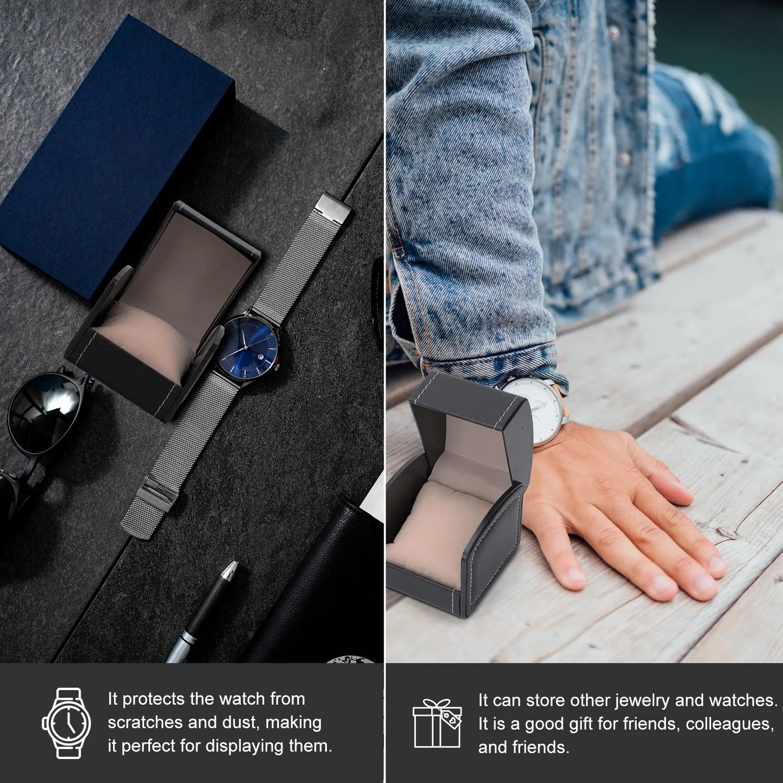 

2Pcs Watch Box Premium PU Storage Case for Men Women Watch Organizer Display Holder Scratch Resistant