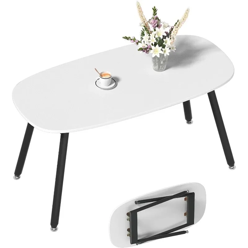 White Folding Coffee Tables for Living Room Portable Simple Modern Rectangular Center Table for Small Spaces