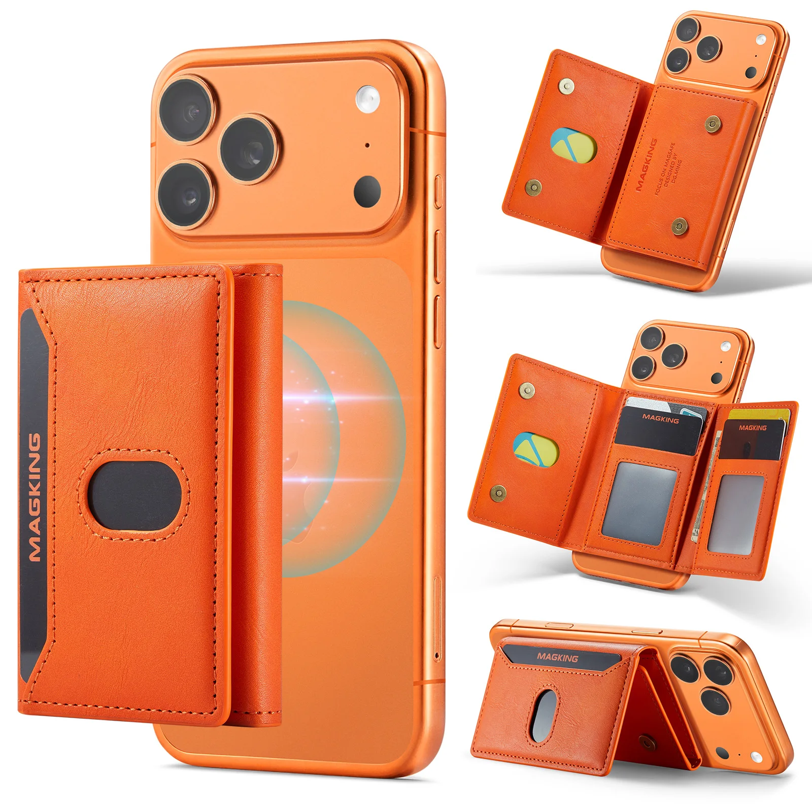 Strong Magnetic Back Leather Credit Card Holder for Men RFID Pocket Size Shockproof Business Luxury Portable Cards Bag Box