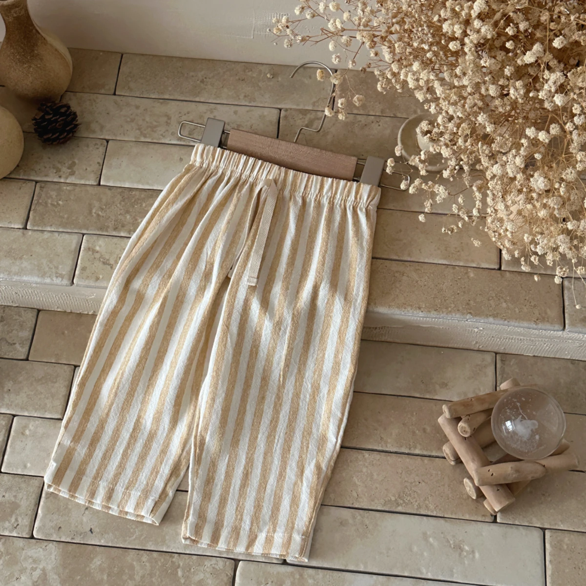 Unisex-Linienhose für Babys, 3-teiliges Set, lockere Hose mit Kordelzug und elastischem Bund, Kinderhose für Frühling und Sommer, ideal für den täglichen Gebrauch. – Detail 5