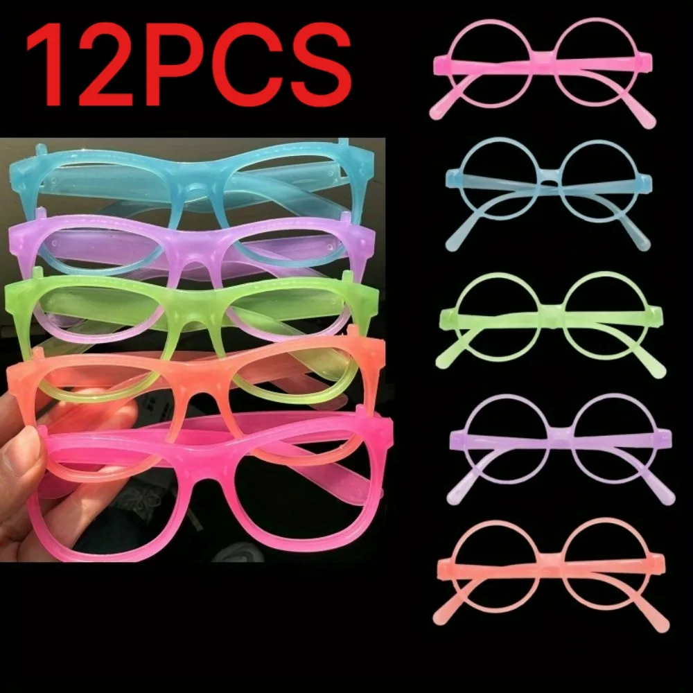 12 Pairs of Bright Neon Party Glasses Night Light, Color Changing Suitable for Bars KTV Durable Plastic Frames