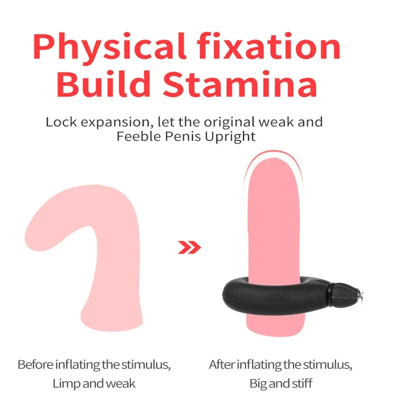 Inflatable Silicone Penis Ring Penis Stretcher Cock Bondage Ring Sperm Lock Ring SM Sex Toy For Male Penis Enlargement Pump