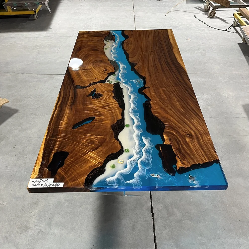 Luxurious Desktop Large Board South American Walnut Wood Epoxy Resin Ocean Desk Wooden Dining Table