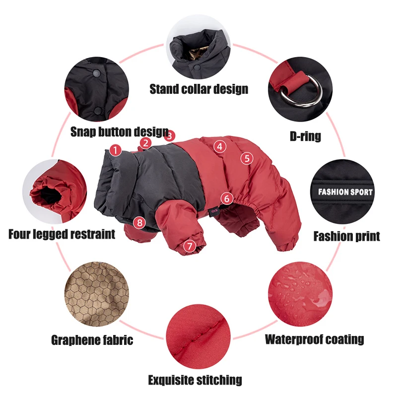 Warme Winterjacke für Hunde, wasserdichte Hundekleidung, kleine mittelgroße Hunde, vier Beine, Outfits, Chihuahua, französische Bulldogge, Welpen-Overall – Detail 7