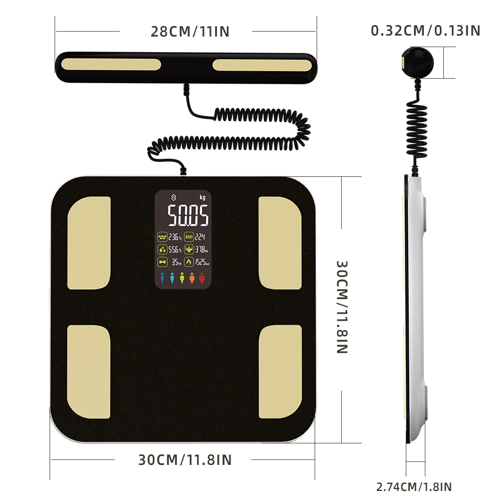 Fitdays 8 Electrode Smart Body Scale Smart Full Body Composition Bioimpedance Scale Digital Body Fat Weight Scale Balance