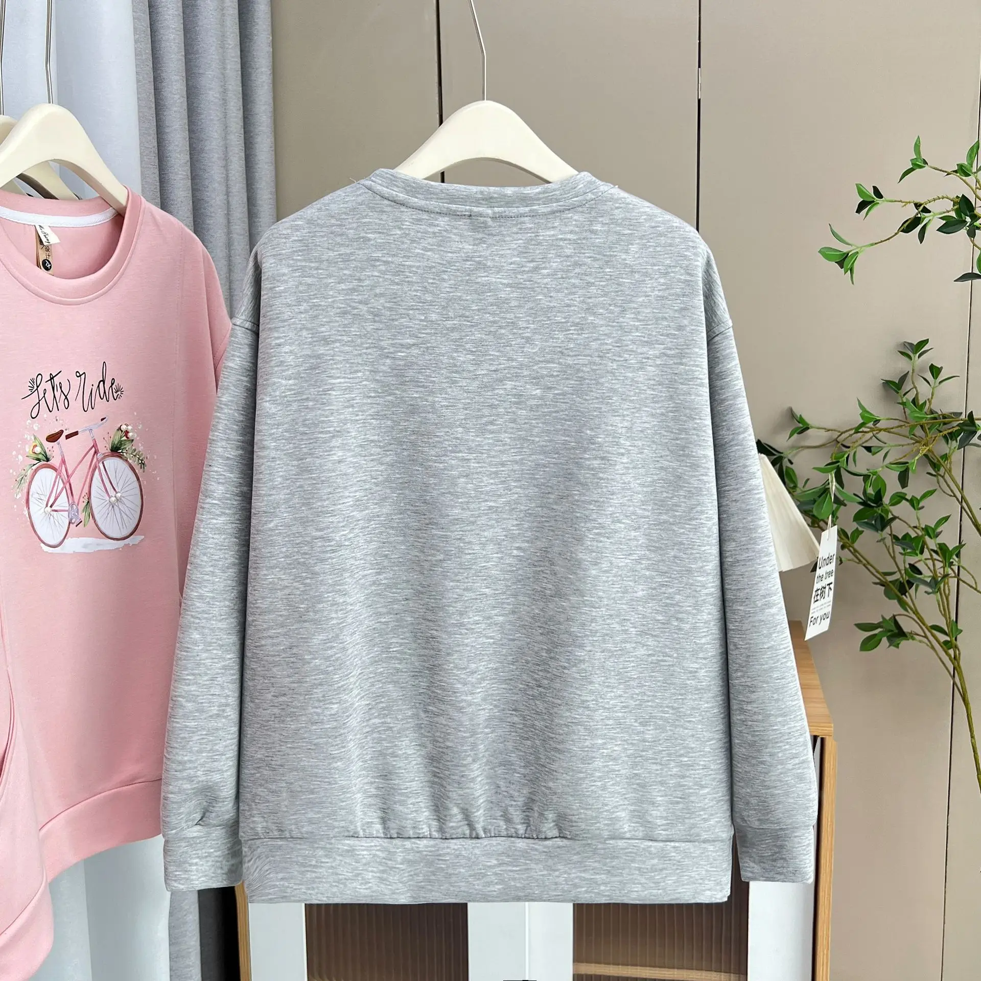 Size XL Women's Sweatshirt Fall New Loose Print Nail Beading Real Pocket Casual Hoodie 877