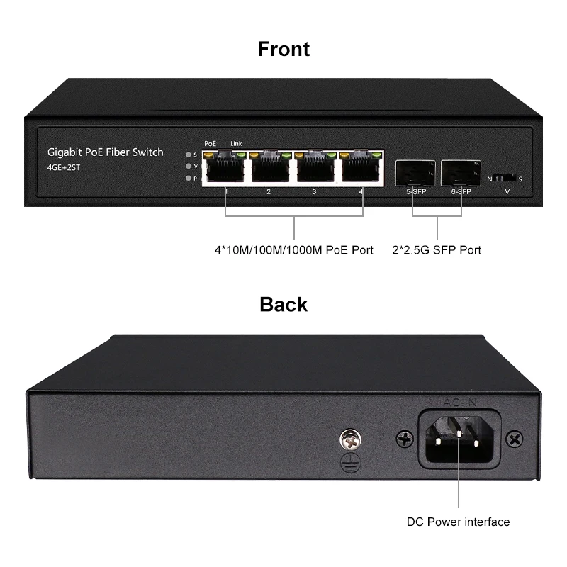 ONTi 2.5G Uplink Ethernet PoE Switch with 10M/100M/1000M PoE Port and 2.5G SFP Slot