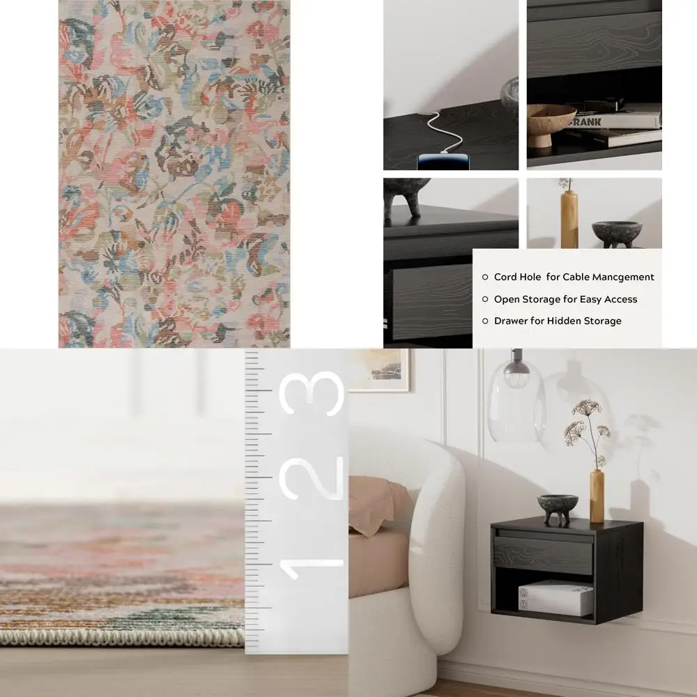 

Machine Washable Bloom Rug, 3' x 5', Blue and Ivory Floral Design, Durable and Stylish for Home Decor