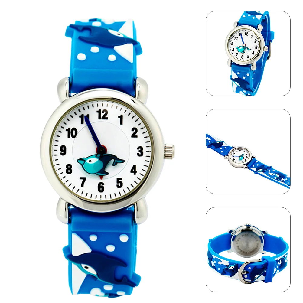 

Watch Dolphin Pattern Big Dial Clear Mirror Waterproof Cartoon Watch For Student Gift Elastic Strap