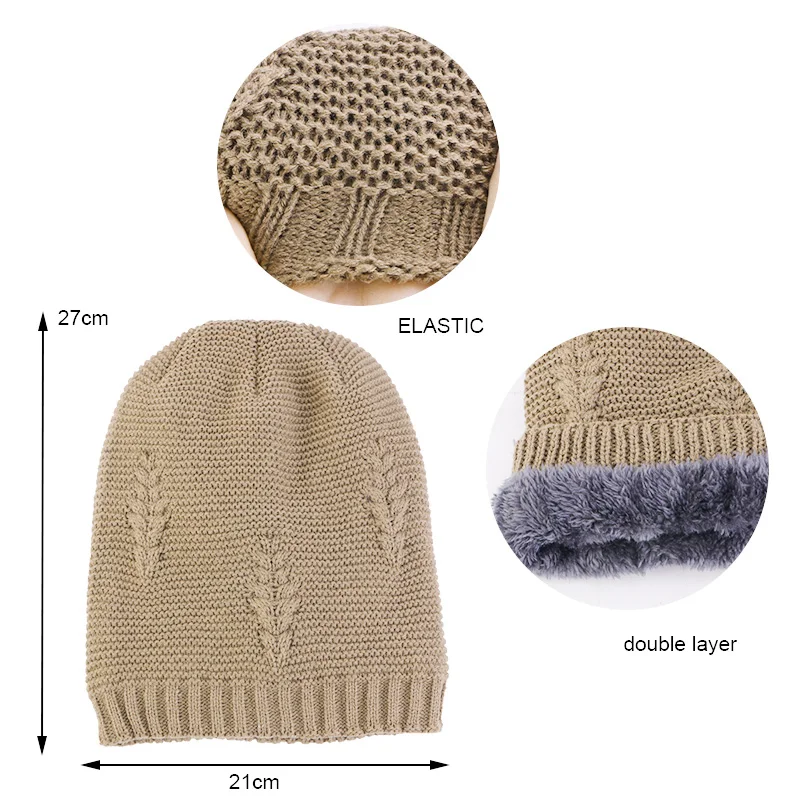 Winter Slouchy Beanie Hat Women Men Fleece Lined Cable Knit Cap Warm Soft Stretch Casual Outdoor Ski Hat Multiple Colors