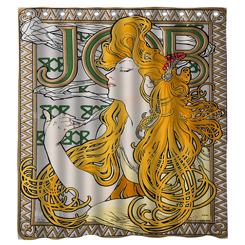 Alphonse Mucha Art Nouveau Arty nauczyciel Retro kobiety chmura dymu papierosowego praca plakaty zasłony prysznicowe Ho Me Lili