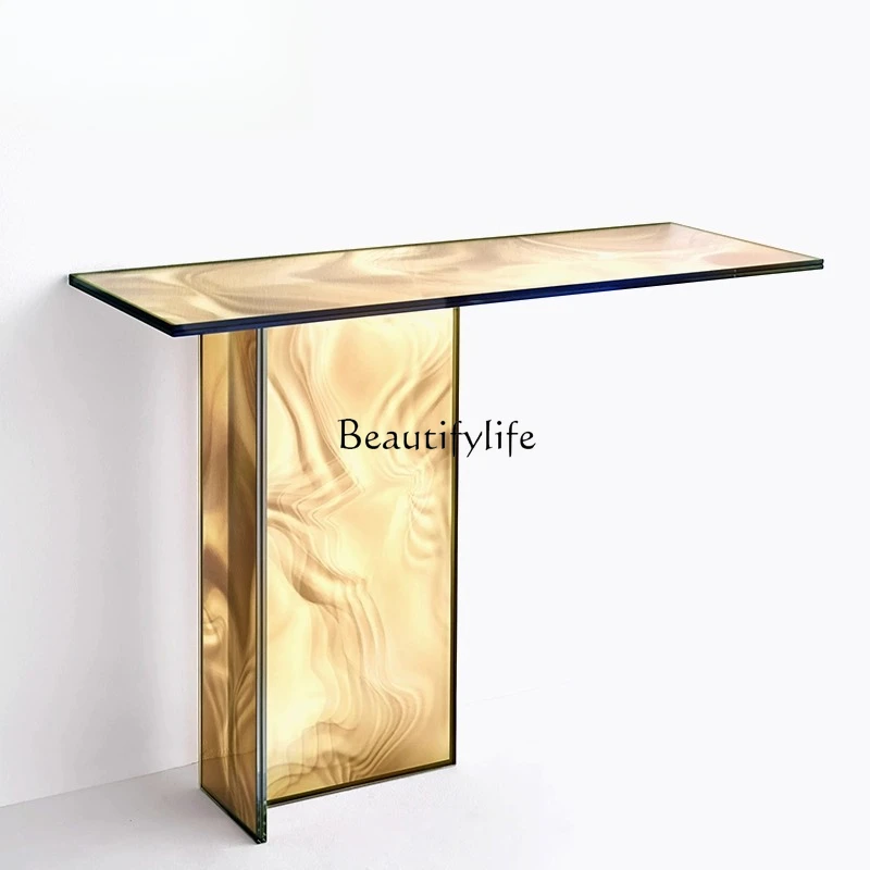 

Nordic minimalist water corrugated glass entrance platform living room round dream flowing color against the wall