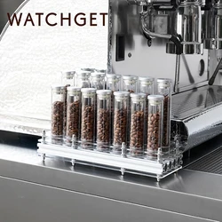 watchget Single Dose Coffee Bean Storage Tubes Coffee Bean Cellar 14Tubes with Metal Stand and Hopper Glass Coffee Bean Tubes