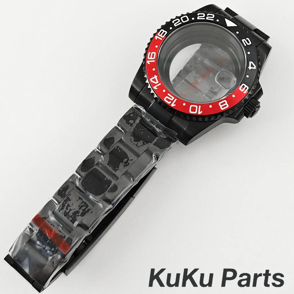PVD Black Oyster Bracelet 40mm NH35 GMT Case Sapphire Waterproof for NH34 NH35 NH36 NH38 Movement 28.5mm Dial Sub Watch Case - view 4