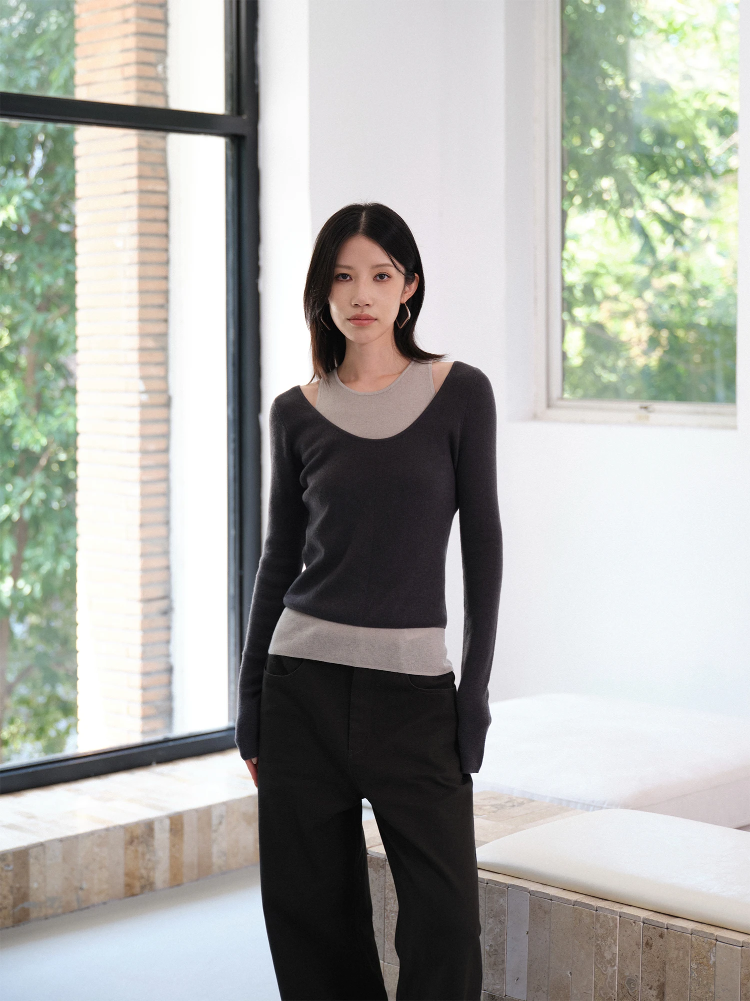 

Вязаный шерстяной топ JXu Adient с длинными рукавами и открытыми плечами, многослойный, для женщин, модный