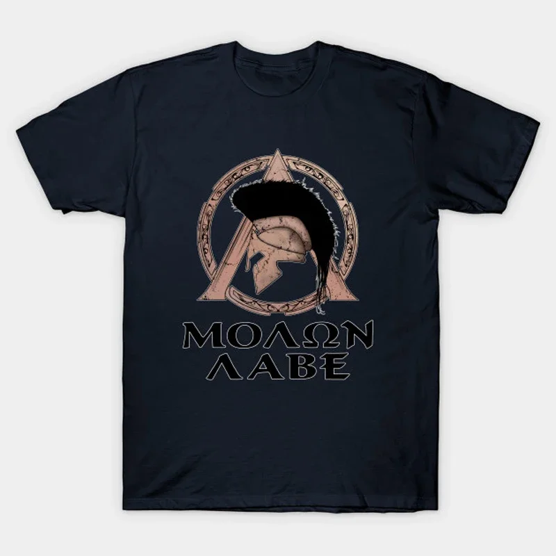 Spartan Warrior Chief Helmet and Symbol Molon Labe T-Shirt 100% Cotton O-Neck Short Sleeve Casual Mens T-shirt Size S-3XL