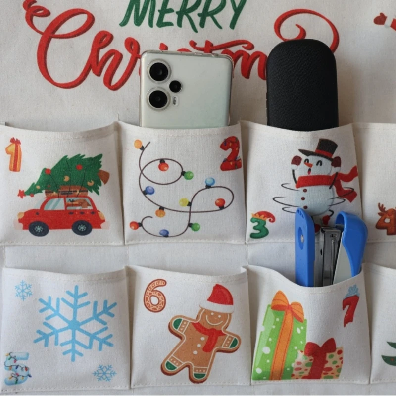 Calendário advento preenchível com 24 bolsos lona decoração suspensão parede