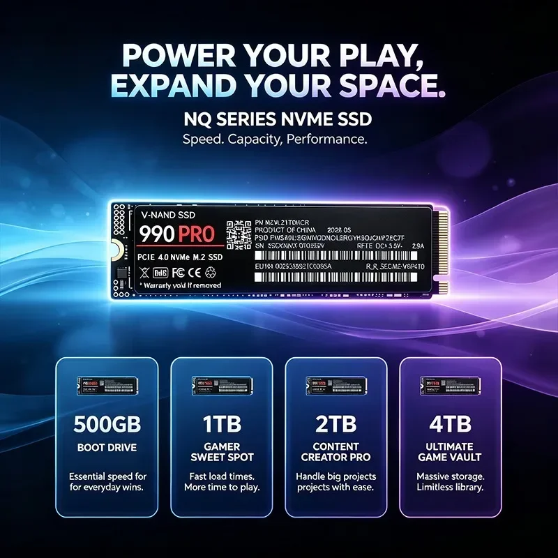 Original 990 PRO M.2 2280 NVMe SSD PCIe4.0 High Performance 7300MB/s 500GB to 4TB Solid State Hard Drive for PS5 Gaming PC