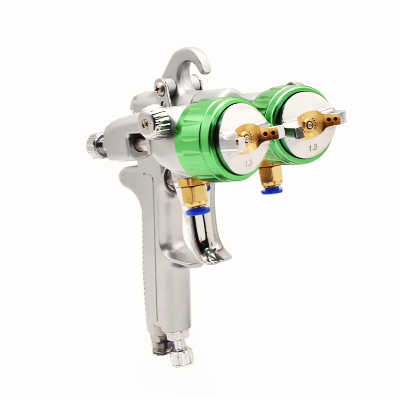 Double-Headed Pneumatic Sprayer Double Nozzle Air Paint Gun Pressure Feed Sprayer Spray Gun PT-29 1.3mm Nozzle without pot