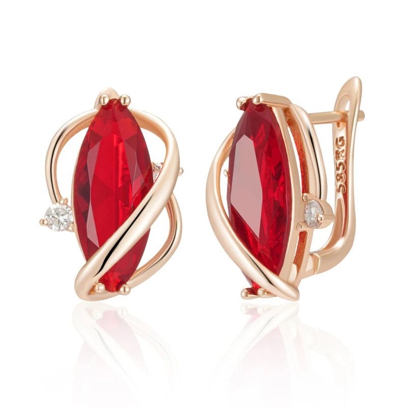 Kinel Hot Shiny Red Natural Zircon Drop Earrings for Women Fashion 585 Rose Gold Color High Quality Daily Fine Vintage Jewelry