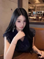 Retro V-ne Chiffon Blouse Women's Summer Design Sense Exquisite Beautiful Top Svel Lace Trim Commuting Sle Slim Fit - Image 4