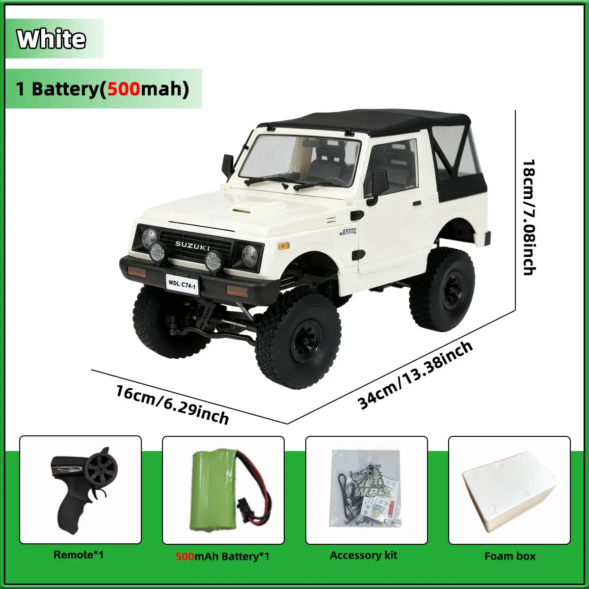 WPL C74-1 1/10 RC CAR Convertible Suzuki Jimny JA11 Remote
